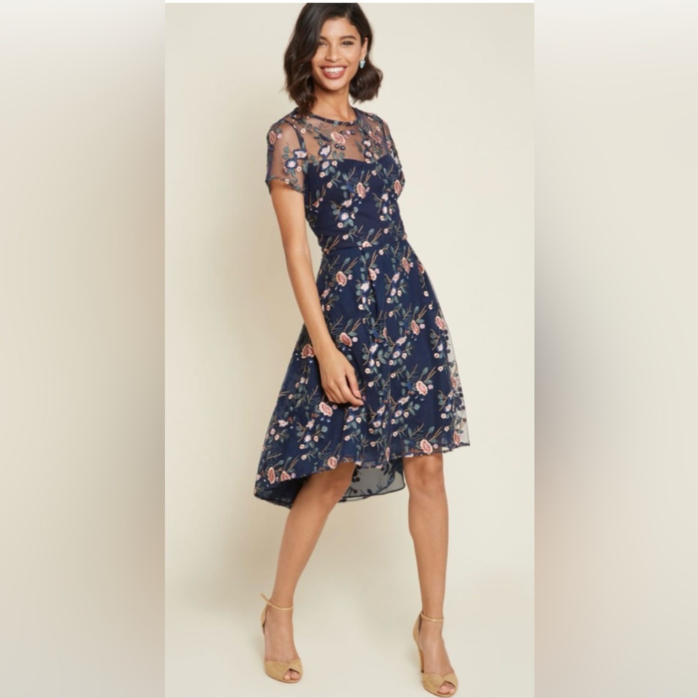 Adrianna Papell Navy Floral High Low Dress